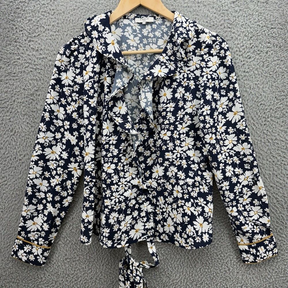 Anthropologie Frnch Paris Womens M Daisy Print Cardigan Open Front Ruffle Belted